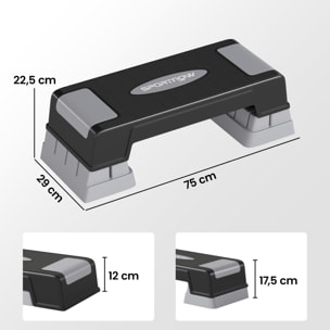 Step fitness aérobic hauteur réglable 3 niv. surface antidérapante gris noir