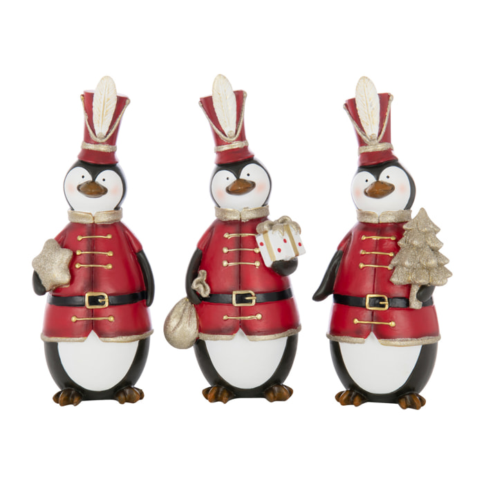 J-Line figurine Pingouin Noël - polyrésine - mix - large - 3 pièces