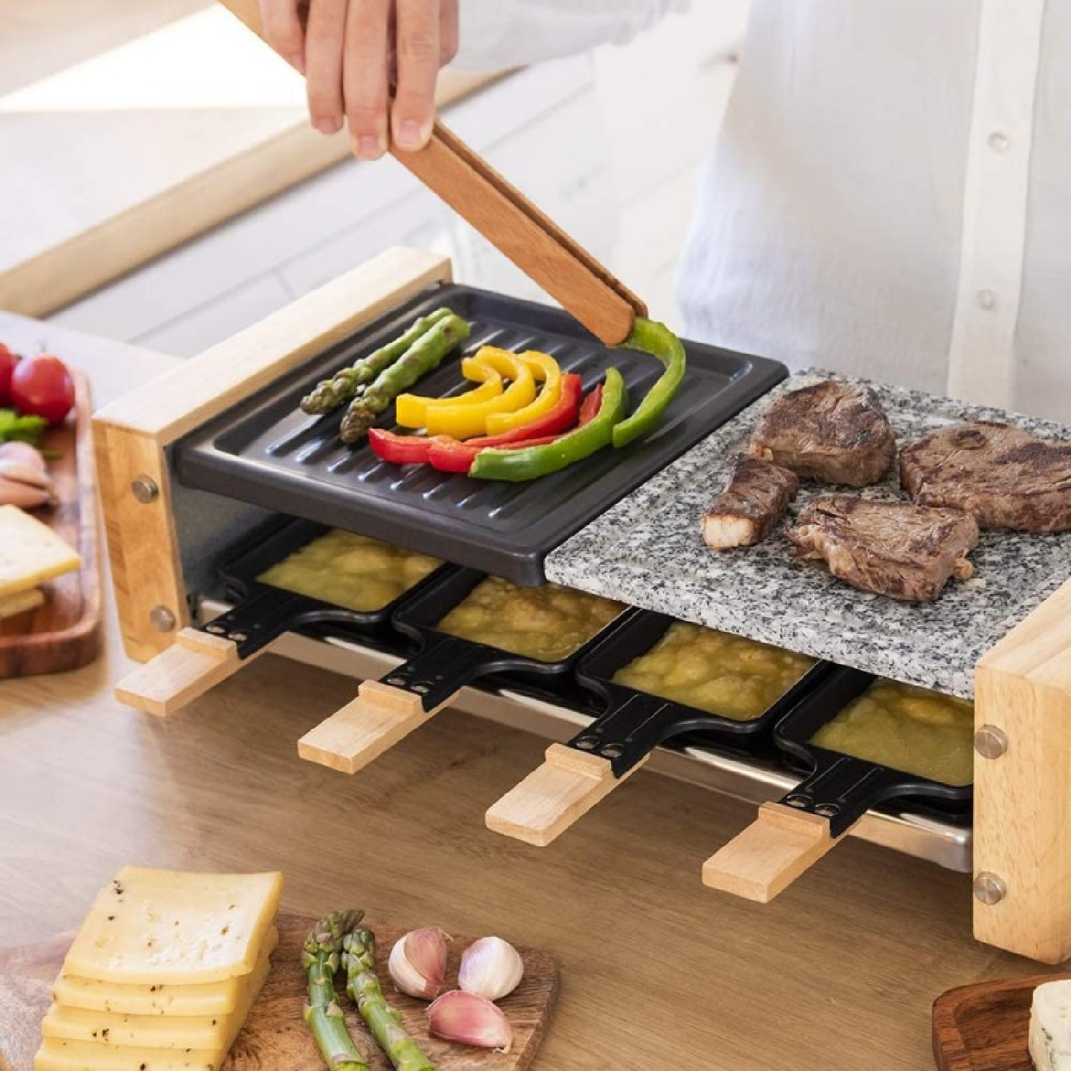 Raclette Cheese&Grill 8400 Wood MixGrill. Potencia 1200 W, Superficie mixta Gril