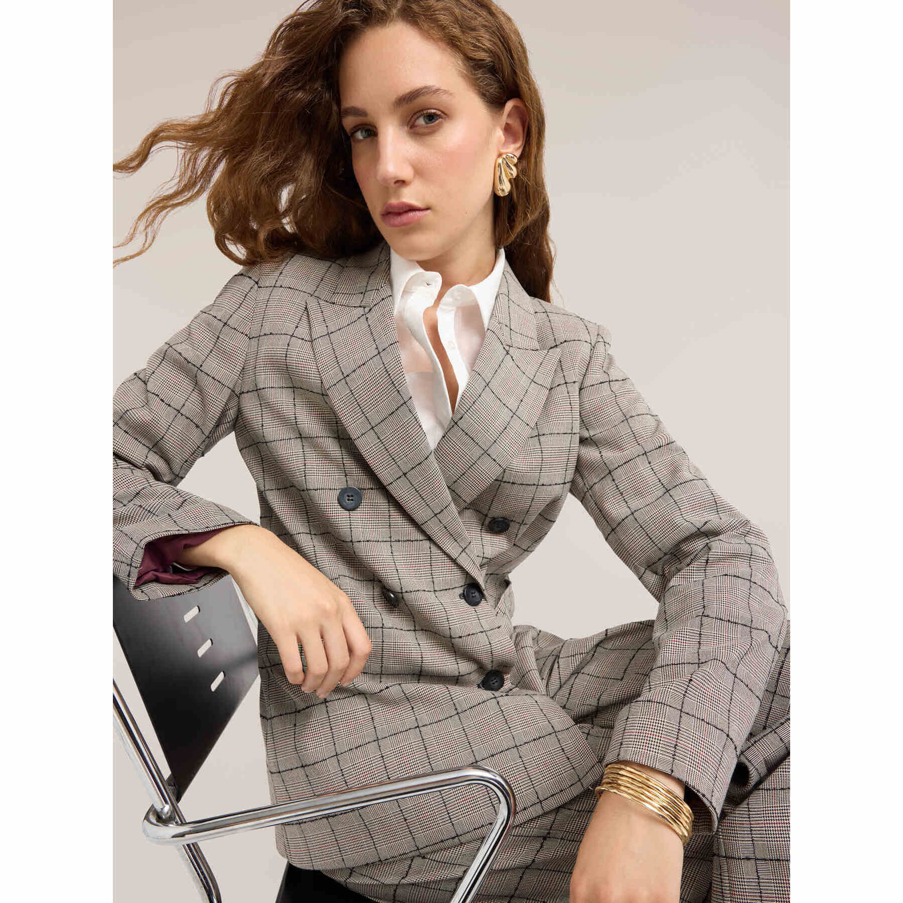 Motivi - Blazer strutturato fantasia Principe di Galles - Grigio