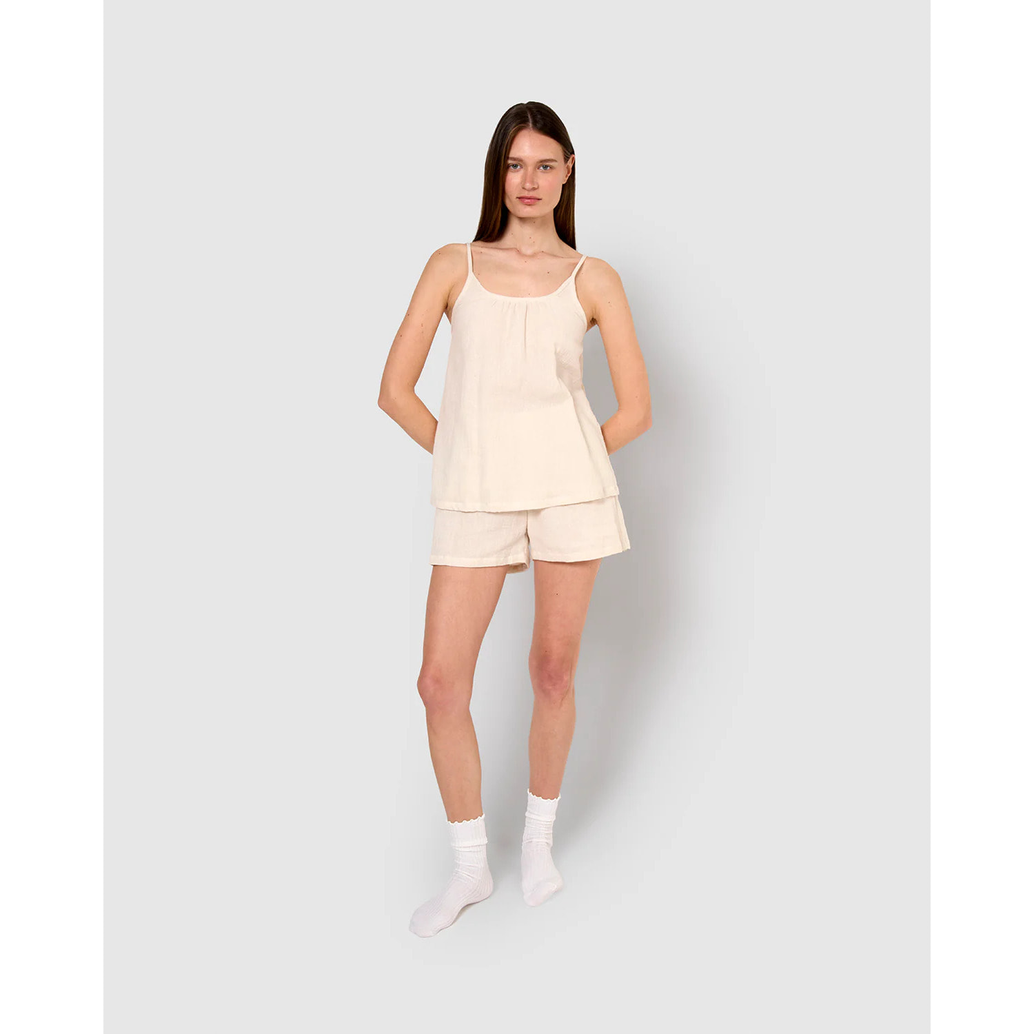 Pigiama corto mussola spalline bianco