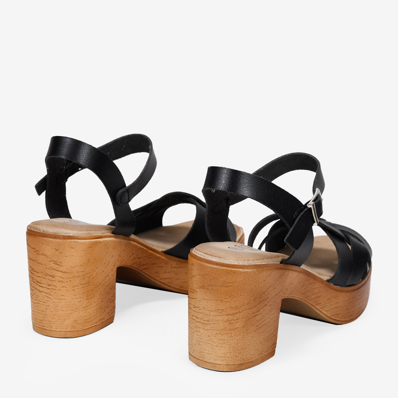 Sandalias de tacón negras efecto madera