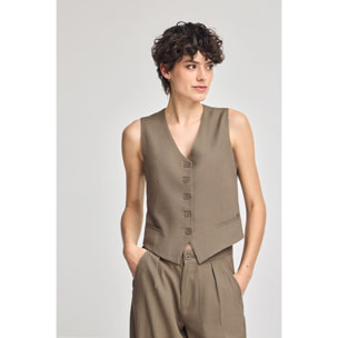 Gilet Deia color taupe in cotone e lino con dettagli Polo Club