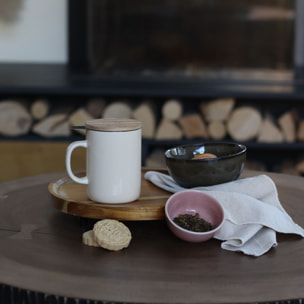 Tisanière en grès crème avec couvercle en bois 350ml ANNA