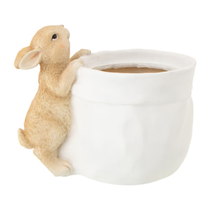 J-Line Cache-pot Lapin - polyrésine - blanc/beige
