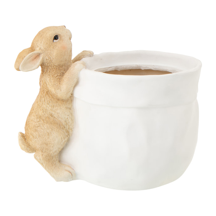 J-Line Cache-pot Lapin - polyrésine - blanc/beige