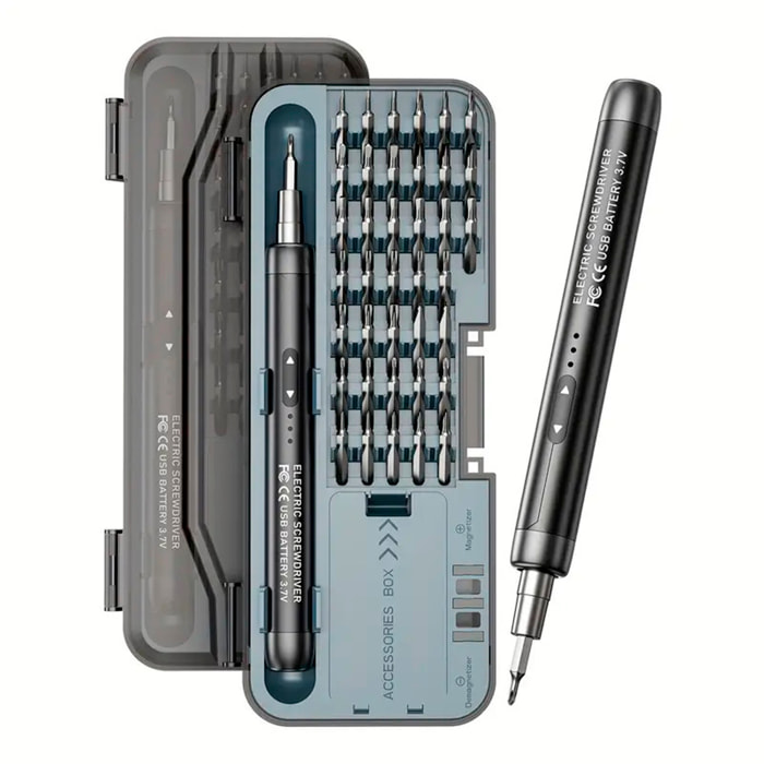 Destornillador eléctrico 46 en 1 con giro bidireccional, batería de 500mAh, 150rpm y 0,3Nm de torsión eléctrica.