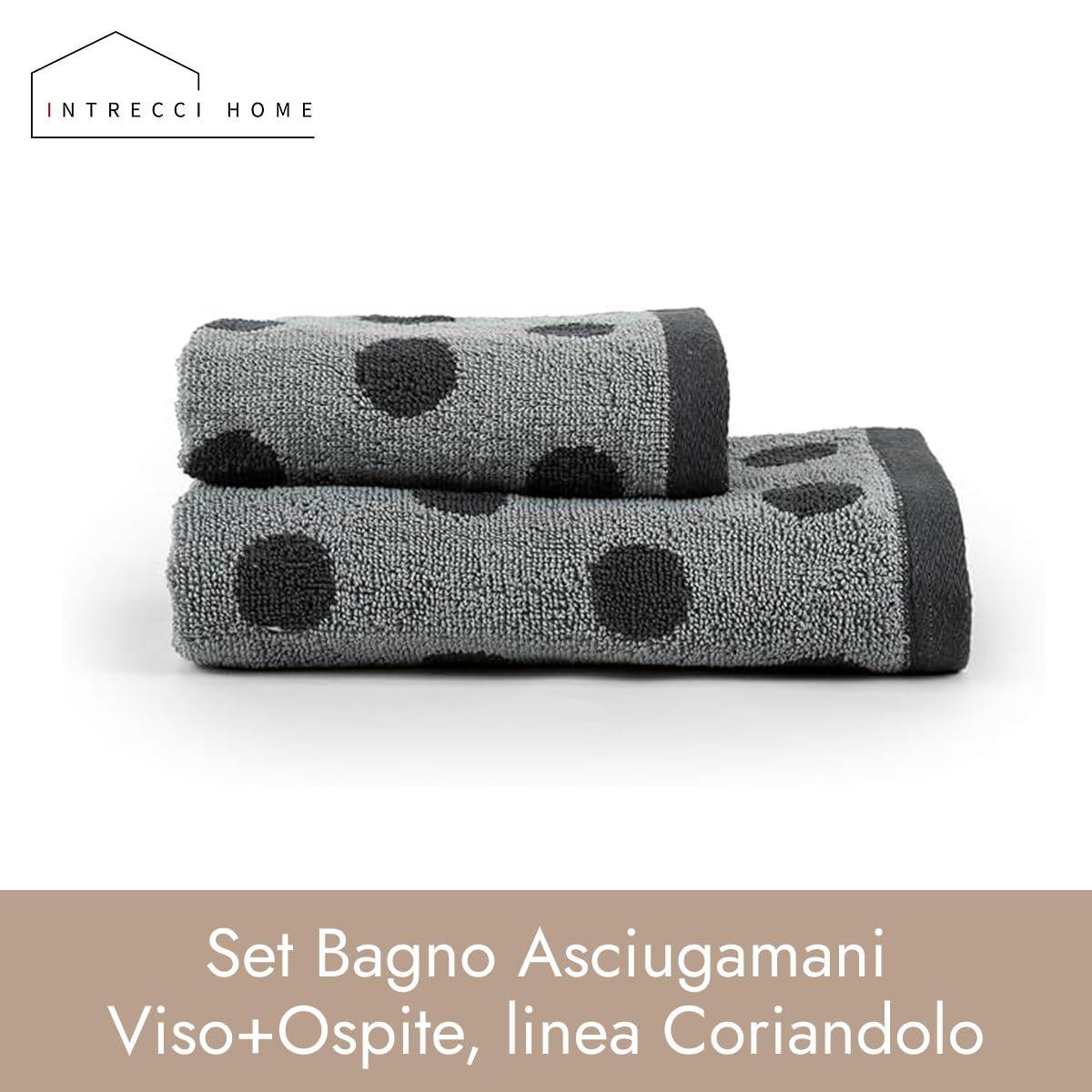INTRECCI HOME Set Bagno Asciugamani Viso+Ospite, in Puro Cotone 450, Morbidezza Extra, Lavorazione Jacquard, Design a Pois, Elegante e Confortevole