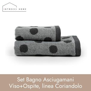 INTRECCI HOME Set Bagno Asciugamani Viso+Ospite, in Puro Cotone 450, Morbidezza Extra, Lavorazione Jacquard, Design a Pois, Elegante e Confortevole