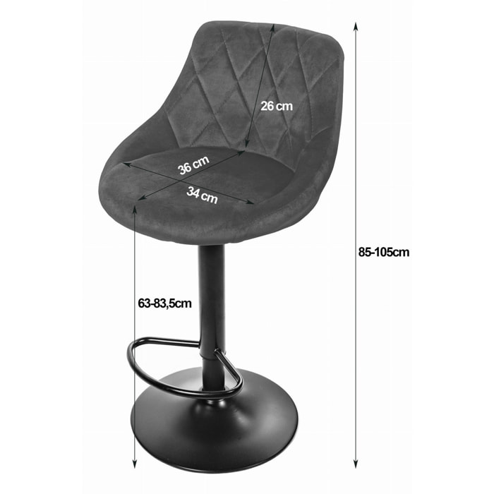 Sgabello da bar girevole OSKAR KAST velluto grigio con base nera