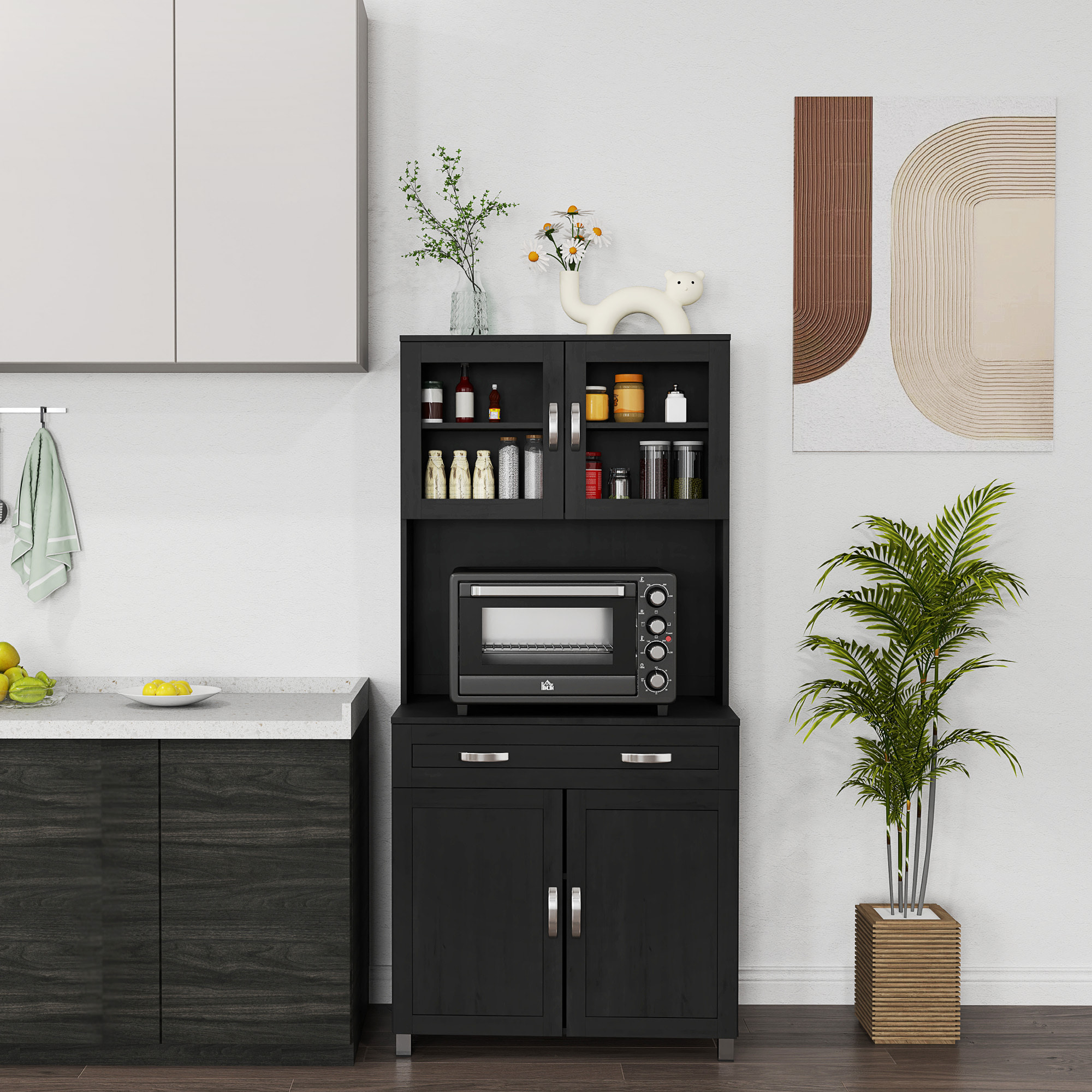 Armoire de cuisine contemporaine multi-rangement 4 portes grand tiroir noir