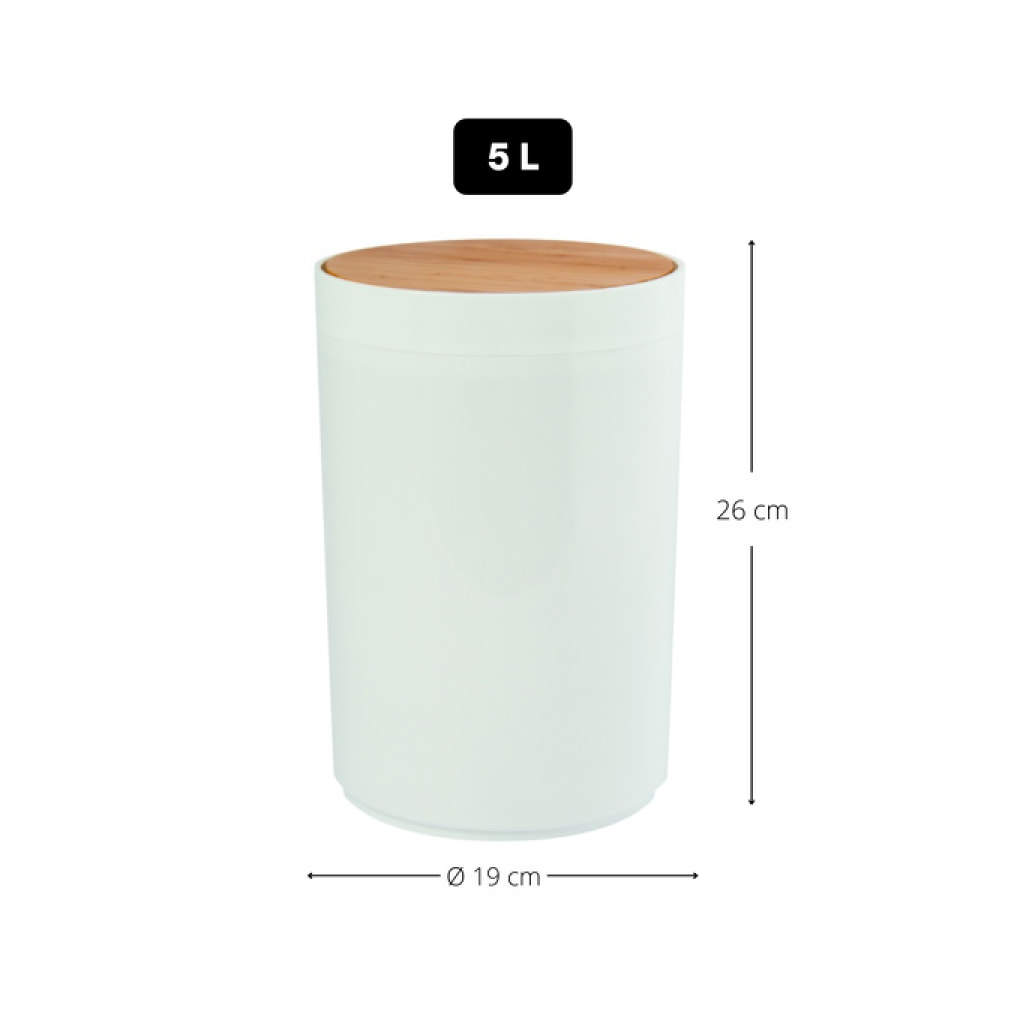 MSV Poubelle PP & Bambou OSLO 5L Blanc