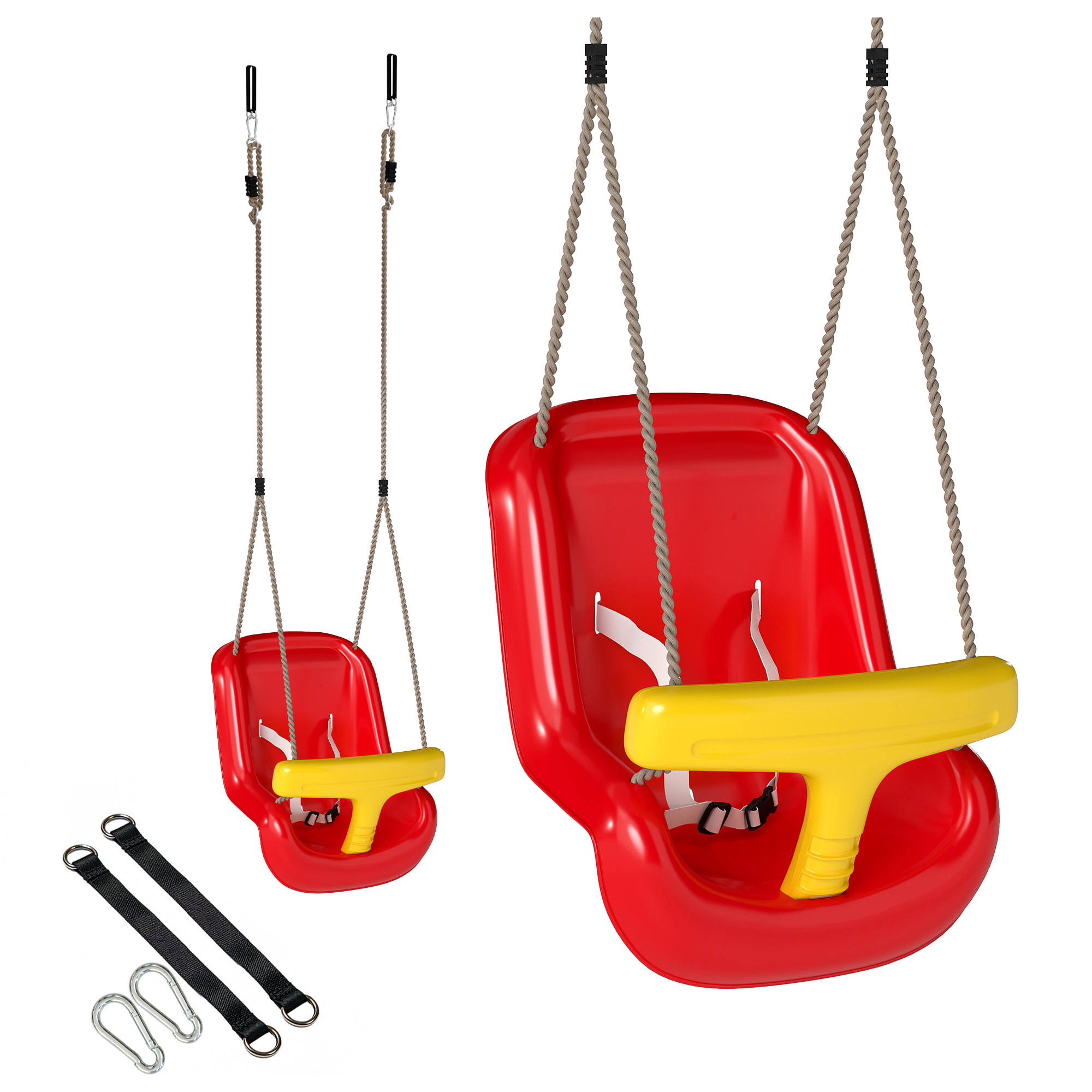 Balançoire bébé dossier haut sécurité hauteur ajustable rouge jaune