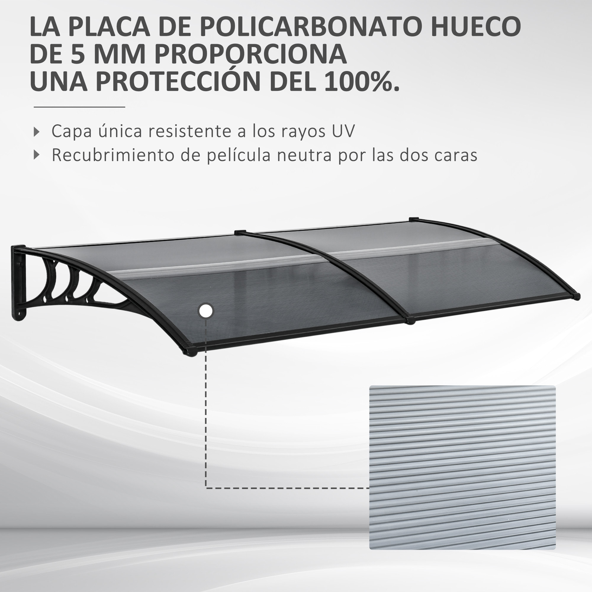 Marquesina Exterior para Puertas y Ventanas 196x75 cm Tejadillo de Protección contra Sol y Lluvia con Cubierta de Policarbonato Negro