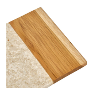 Planche à découper avec anneau en bois de teck et marbre beige - CADIX