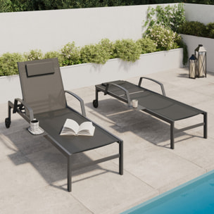 Transats inclinables Bornéo 5 positions avec tablette - lot de 2