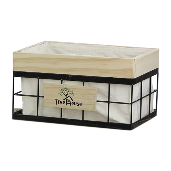 Corbeille rectangulaire fil de fer noir et bois - TREEZ