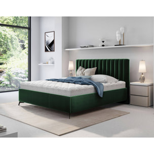 Mendoza - lit coffre - 140x200 - sommier inclus - en velours - Vert