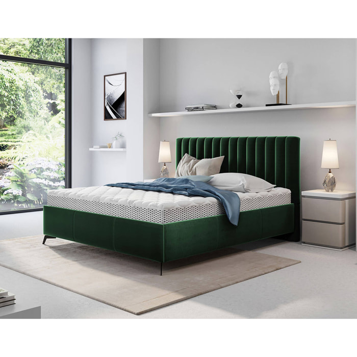 Mendoza - lit coffre - 140x200 - sommier inclus - en velours - Vert