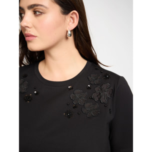 Elena Mirò - Camiseta de algodón con aplicaciones florales - Negro