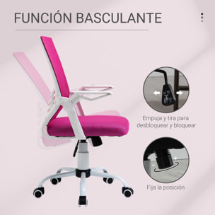 Vinsetto Silla de Oficina Ergonómica Silla Escritorio Giratoria con Altura Ajustable Reposabrazos Abatible Soporte Lumbar Transpirable para Adolescentes Adultos 62,5x55x94-104 cm Rosa