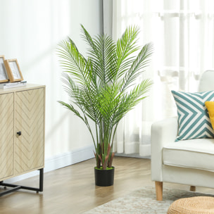 Plante artificielle intérieure palmier H.120cm 4 pieds 20 feuilles grand réalisme PE vert