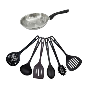 Set poêle en inox et 6 ustensiles RPET Fackelmann Geneva