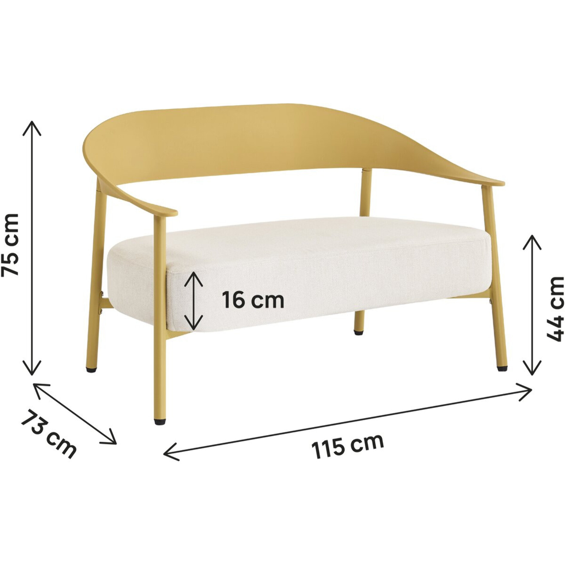 Canapé de jardin en plastique et en métal "Céora" - 2 places - Jaune