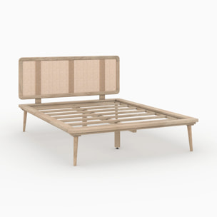 Lit double 140x190 cm en bois et cannage - Adik