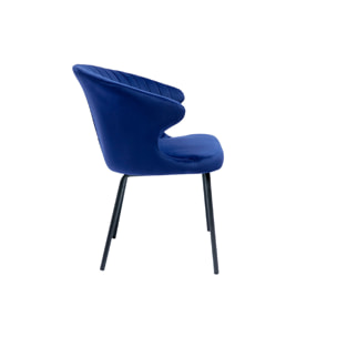 Chaise design en tissu velours bleu foncé et métal noir REQUIEM