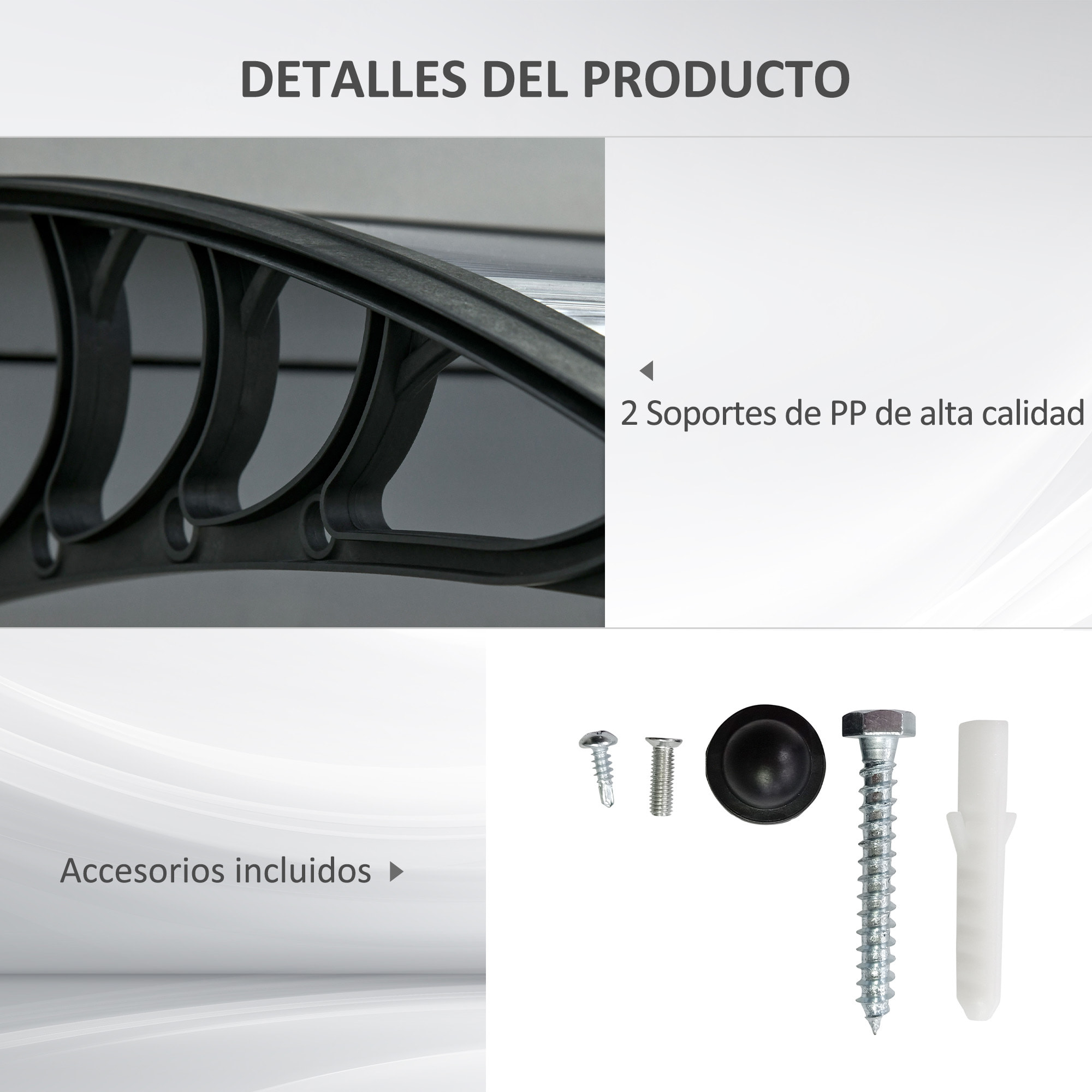 Marquesina Exterior para Puertas y Ventanas 196x75 cm Tejadillo de Protección contra Sol y Lluvia con Cubierta de Policarbonato Negro