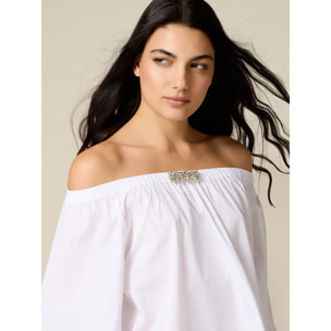 Oltre - Blusa off shoulders con dettaglio gioiello - Bianco