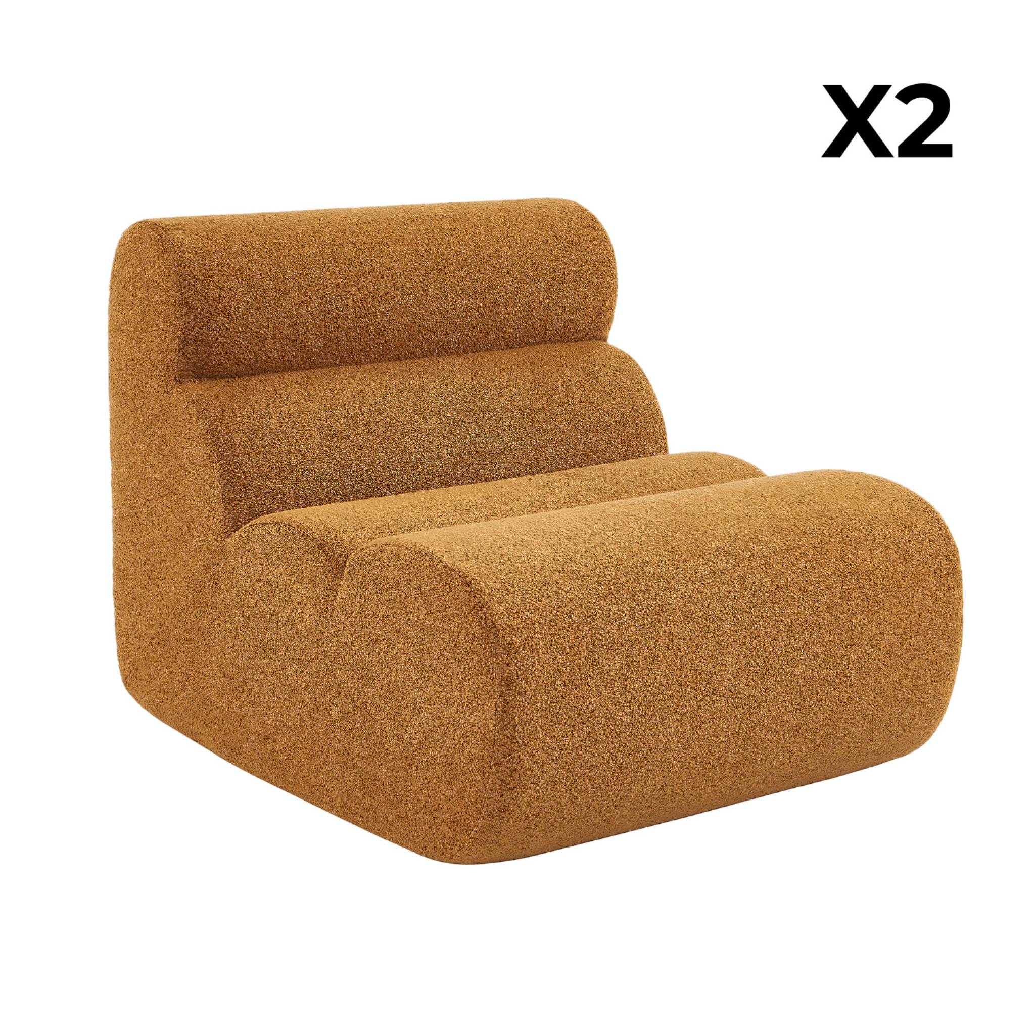 Lot de 2 chauffeuses bouclette texturée moutarde 1 place - L 81 x P 99 x H 75cm - Nova