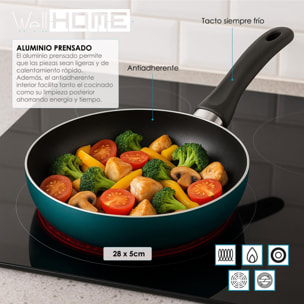 Sartén de Ø28x5cm en Aluminio prensado color Azul metalizado