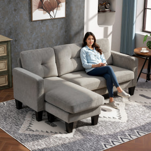 Sofá Chaise Longue Reversible, Sofá de 3 Plazas en Forma de L, Tapizado en Chenilla, Asiento y Respaldo Acolchados, Estructura de Acero, 186x130x84 cm, Marrón Topo