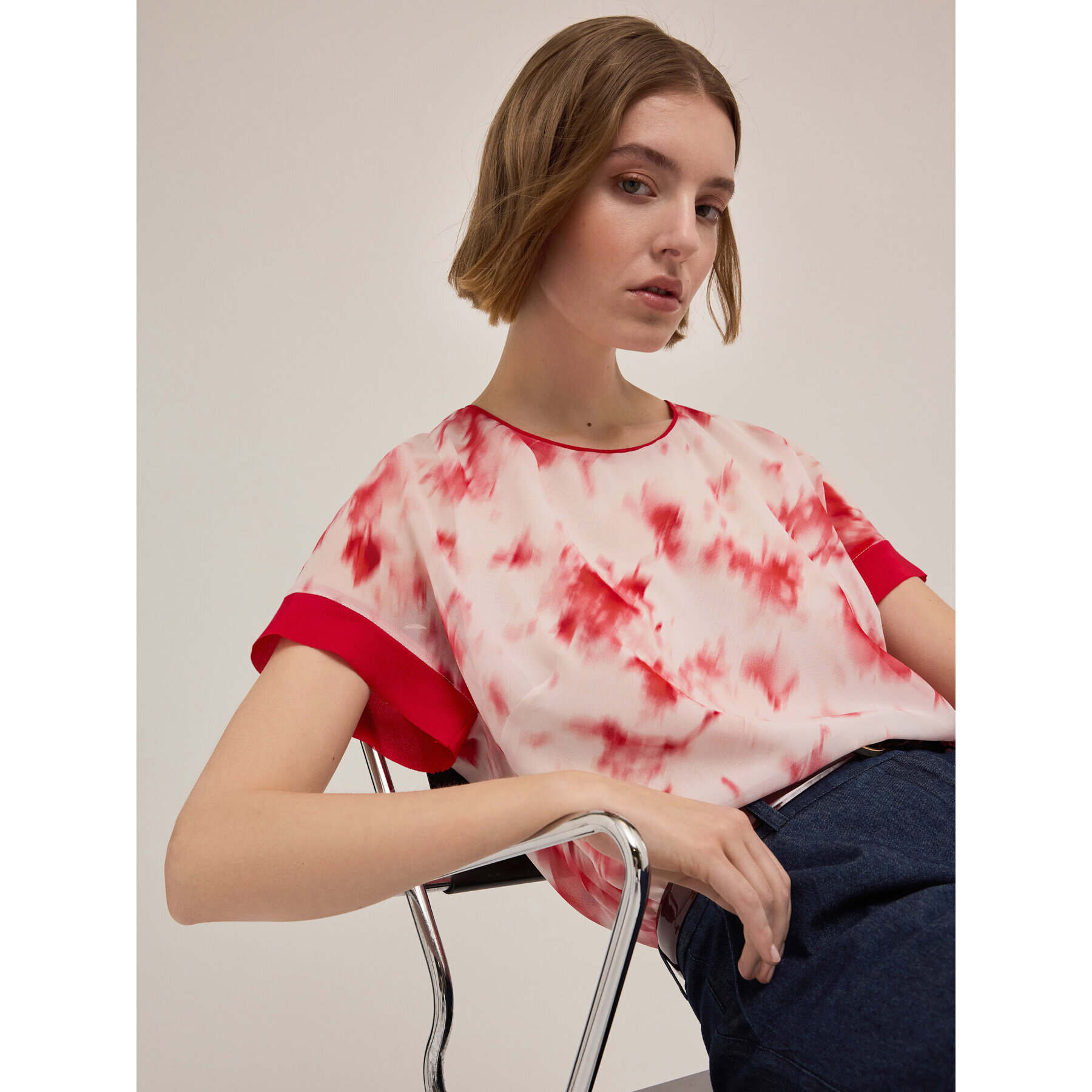 Motivi - Blusa de georgette con estampado chiné - Rojo