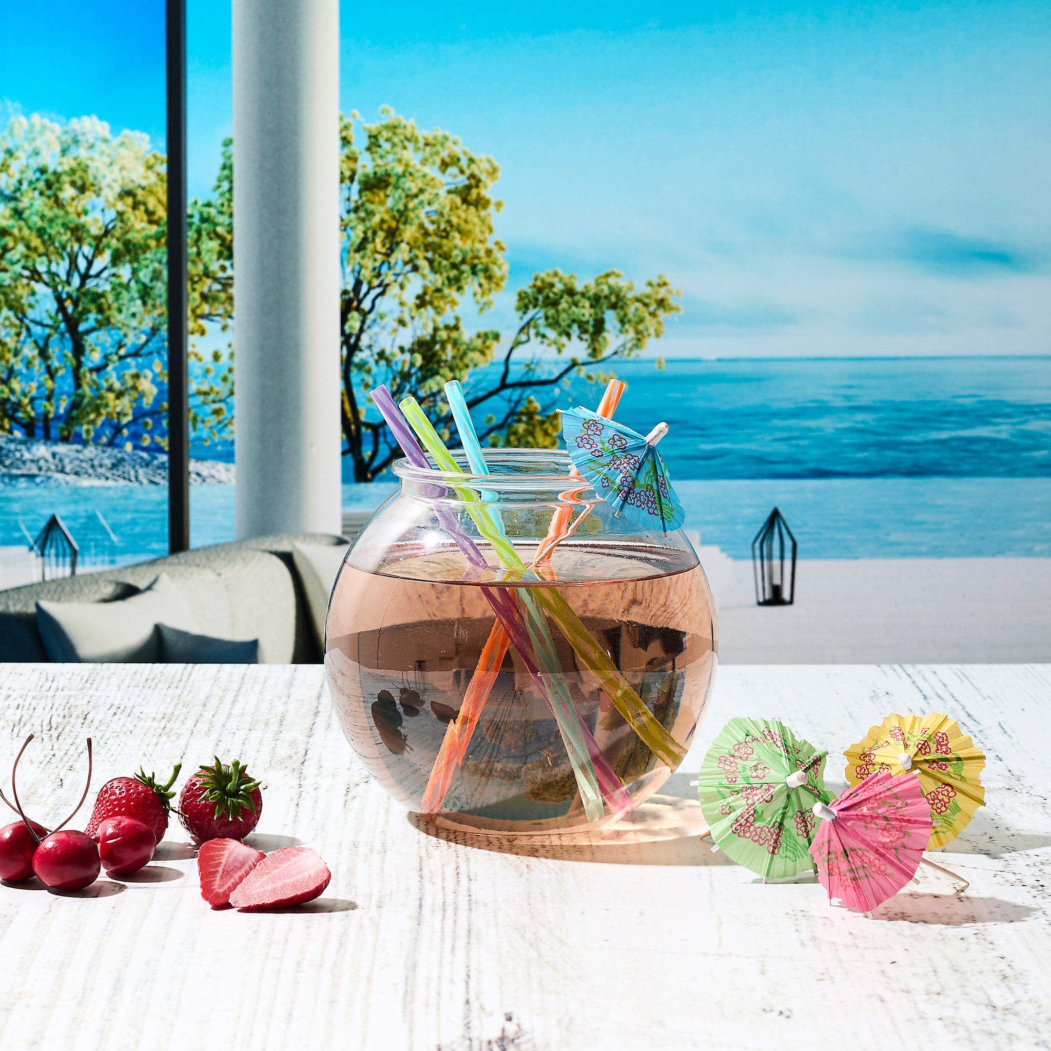 Bocal A Cocktail 4 Pailles Et Parapluies