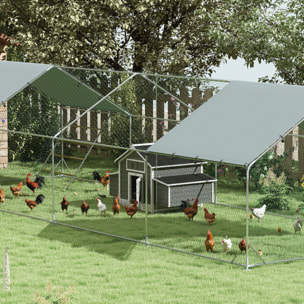 Gallinero para Exterior Gallinero de Madera para 2-4 Gallinas con 2 Nidos Bandeja Extraíble Techo Abatible 150x100x96,5 cm Gris y Blanco