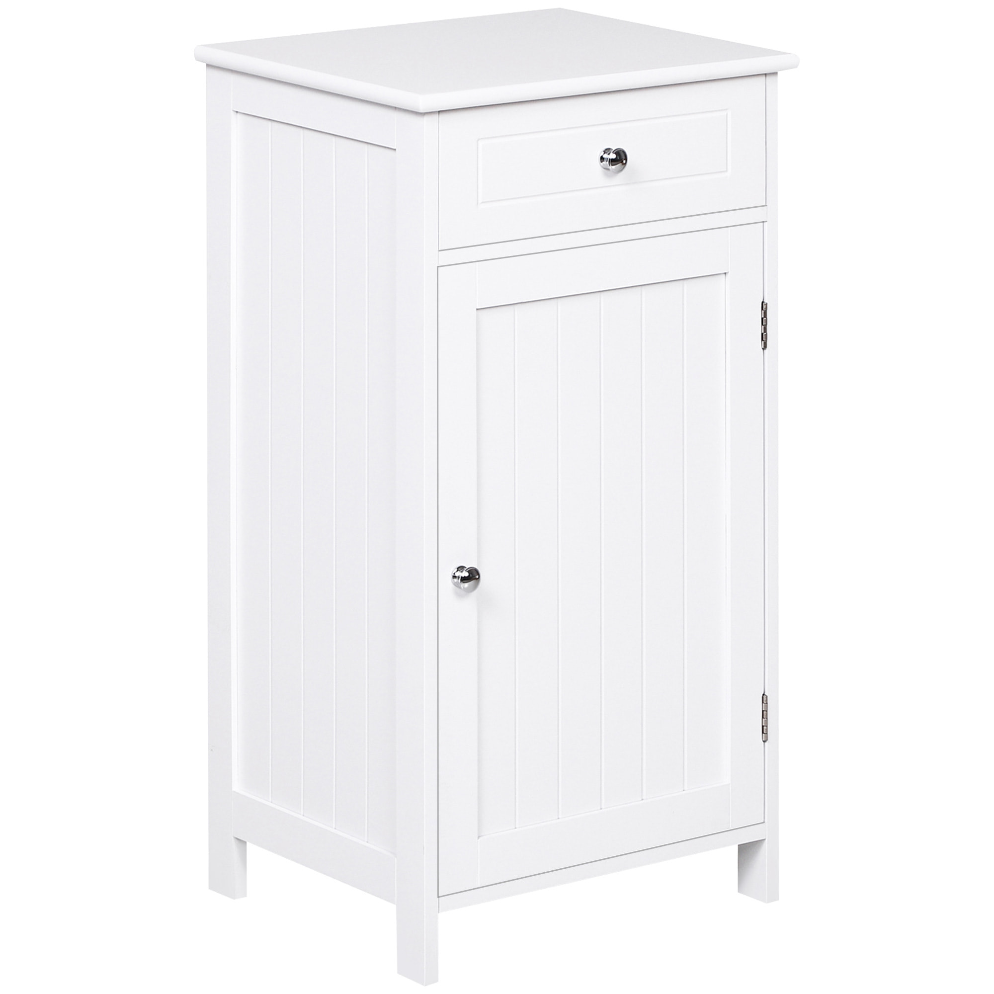 kleankin Armario de Baño con 1 Cajón 1 Puerta y Estante Ajustable Interior Mueble Auxiliar de Almacenaje para Salón Cocina Antivuelco 43x34x77 cm Blanco