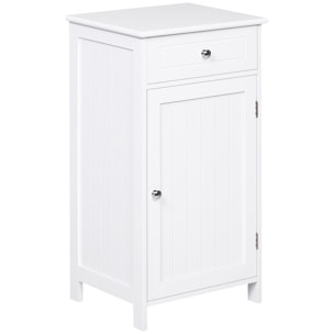 kleankin Armario de Baño con 1 Cajón 1 Puerta y Estante Ajustable Interior Mueble Auxiliar de Almacenaje para Salón Cocina Antivuelco 43x34x77 cm Blanco