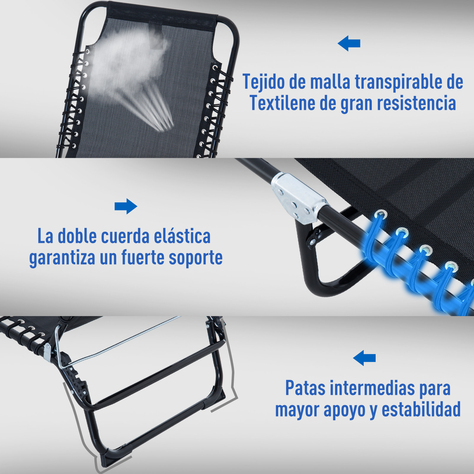 Tumbona Plegable y Ajustable de 4 Posiciones Silla Reclinable de Jardín con Sistema de Cordones para Exterior Marco Acero 189x58x30 cm Negro