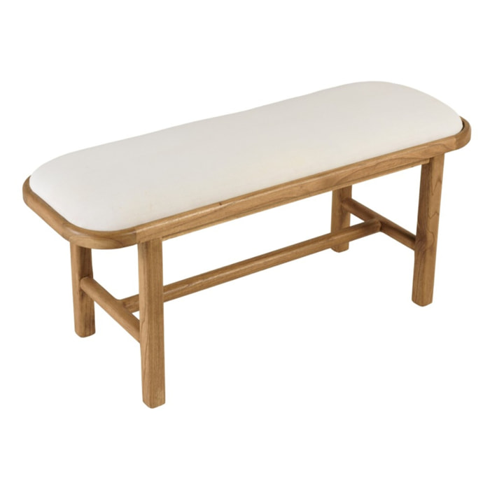 AMY - Banc 1 place avec coussin blanc en bois de mindi et rotin naturel AMY