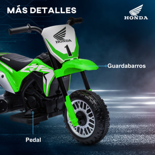 Moto Eléctrica con Licencia Honda CRF450RL para Niños de +18 Meses Motocicleta de Batería 6V con Velocidad 3 km/h Bocina y Sonido de Arranque Carga 25 kg 71x40,5x43,5 cm Verde