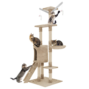 Albero per Gatto con Graffiatoio Cuccia Giocattolo Gatti Parco Giochi Tiragraffi in Sisal Naturale 150 x 50 x 35 cm (Colore Beige Matis 30060)