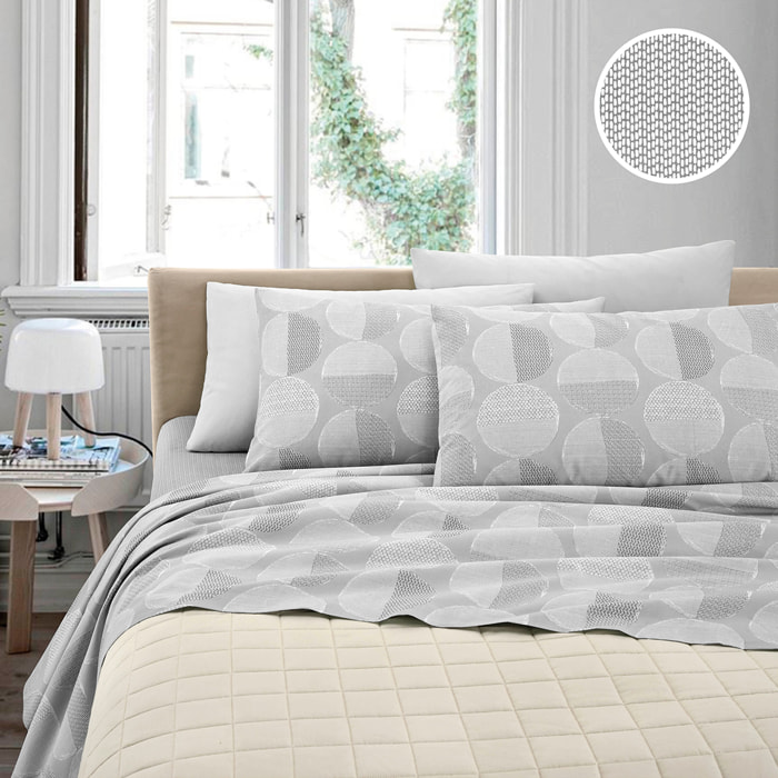 WHITE & WHITE Completo letto matrimoniale 100% cotone stampato sfere grigio