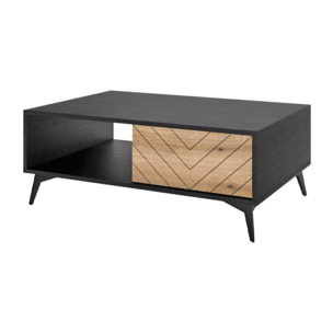 Peter - table basse - effet bois et noir - 2 tiroirs et 1 niche - 104 cm - Bois / Noir