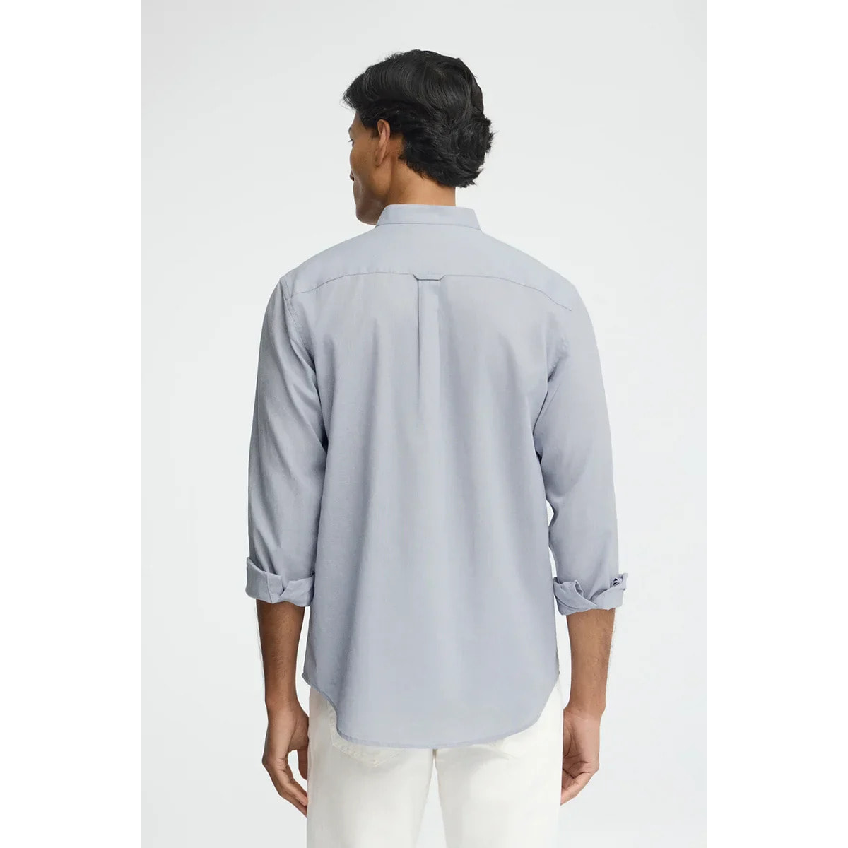 Camicia cotolino azzurra con collo alla coreana, regular fit e ricamo Rigby Go