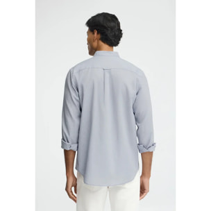 Camicia cotolino azzurra con collo alla coreana, regular fit e ricamo Rigby Go