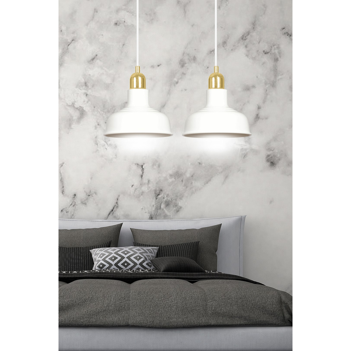 Lampada a sospensione Ibor in acciaio bianco e oro