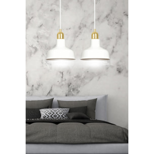 Lampada a sospensione Ibor in acciaio bianco e oro